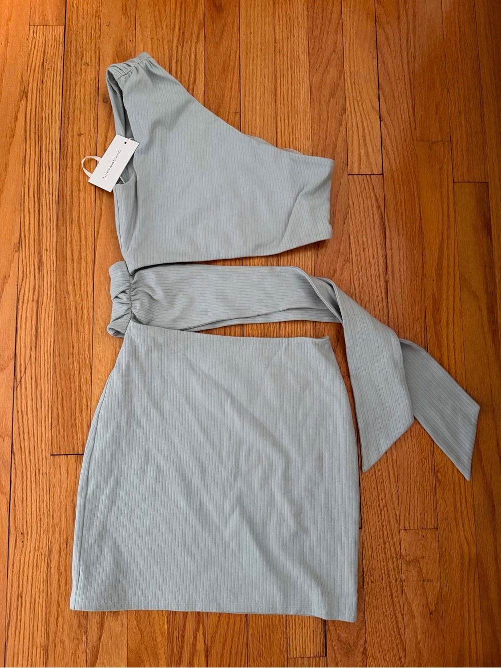 Lovers + Friends One-Shoulder Pale Blue Ribbed Two-Piece Dress